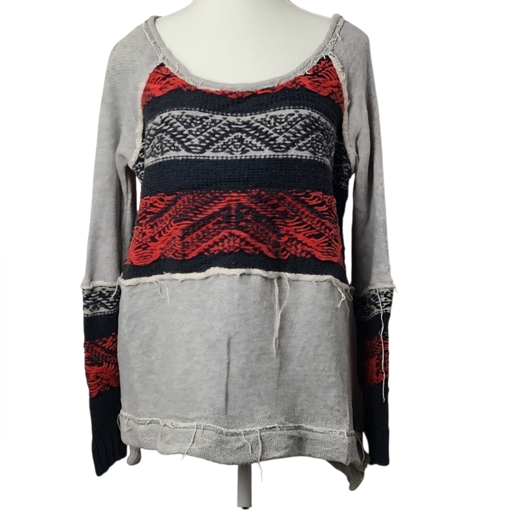 Free People Snow Angel Distressed Pullover Sweater Oversized S Slouchy Crewneck
